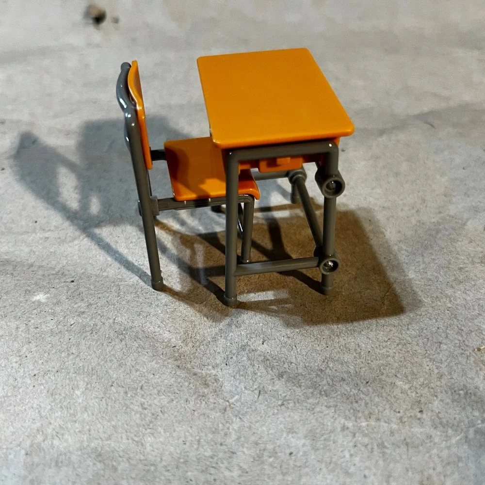 1:12 Scale Miniature School Desk and Chair Set Orange Grey Classroom